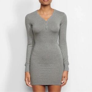 SKIMS Heather Gray Long Sleeve Henley Sleep Dress Size Large